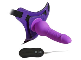 Harness Silicone Dildo 6.3" Purple -Pênis vibrador