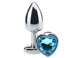 Butt Plug Heart Crystal Light Blue - Metal prata G