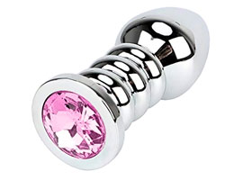 Noduled Metal Butt Plug w/ Crystal Rose