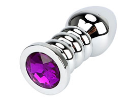 Noduled Metal Butt Plug w/ Crystal Purple