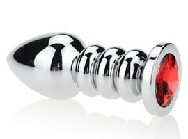 Ringed Metal Butt Plug w/ Crystal Red - Plug anal