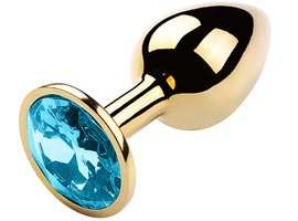 Plug Anal Dourado Metal com Joia P - Azul