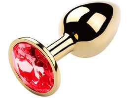 Plug Anal Dourado Metal com Joia P - Vermelho