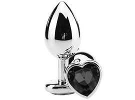 Butt Plug Heart Crystal Black - Metal prata - P